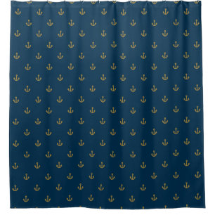 Navy Gold Anchor Pattern Shower Curtain