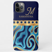 Navy, Gold And Blue Marble Effect Geometric iPhone