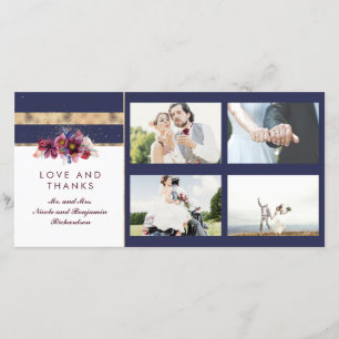Navy Gold and Burgundy Floral Wedding Thank You