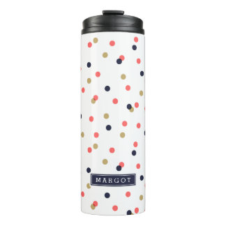 Navy Gold and Coral Confetti Dots Monogram Thermal Tumbler