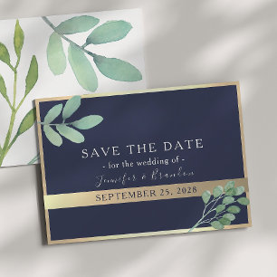 Navy Gold and Greenery Wedding Save The Date