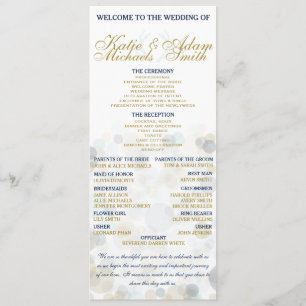 Navy, Gold, and Mint Wedding Program 4" x 9.25" Programme