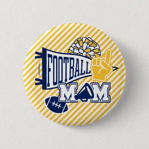 Navy & Gold and White Football Mum  6 Cm Round Badge