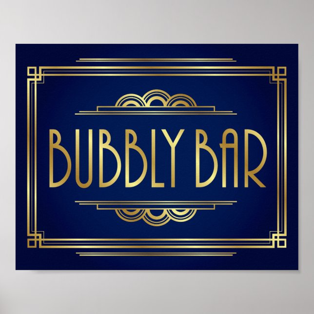 Navy Gold Art Deco BUBBLY BAR Sign Print (Front)