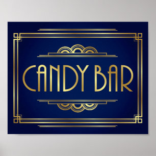 Navy Gold Art Deco CANDY BAR Sign Print