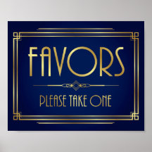 Navy Gold Art Deco FAVORS Take One Sign Print