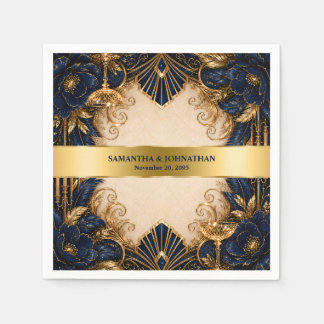 Navy gold art deco gatsby wedding dinner napkin