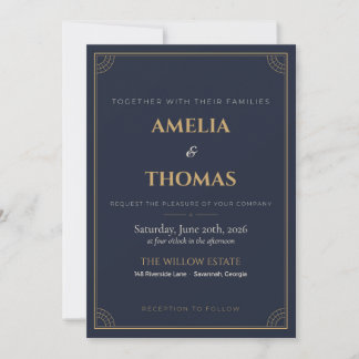 Navy Gold Art Deco Gatsby Wedding Invitation