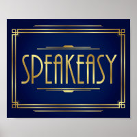 Navy Gold Art Deco SPEAKEASY Sign Print