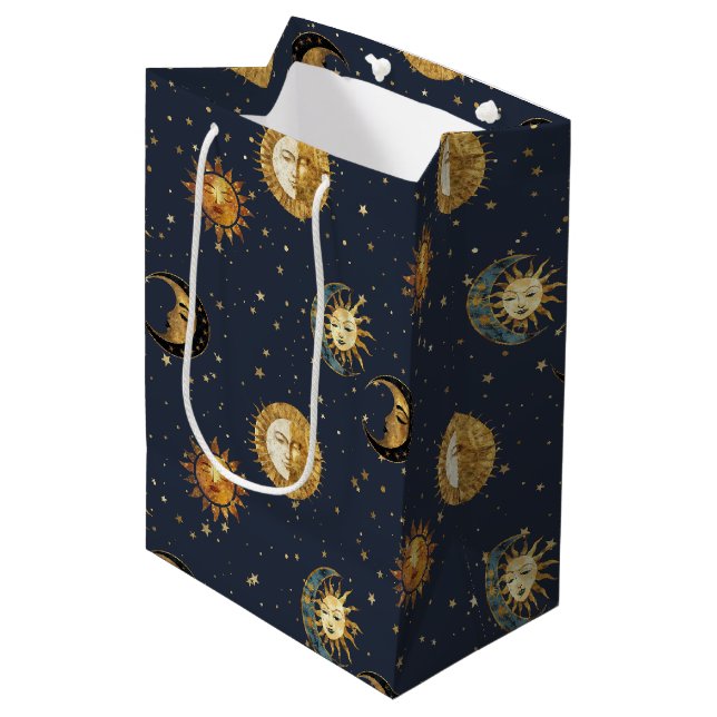 Navy Gold Astrology Symbols Cosmic Medium Gift Bag (Front Angled)