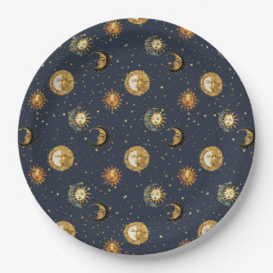 Navy Gold Astrology Symbols Cosmic Paper Plate