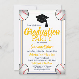 Navy & Gold Baseball Graduation Party Invitation
