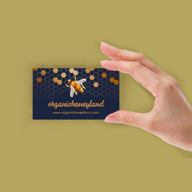 Navy Gold Bee on Honeycomb Apiary Business Card (Navy Gold Bee on Honeycomb Apiary Business Card)