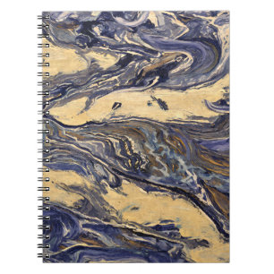 Navy Gold Beige Marble Swirl Abstract Notebook