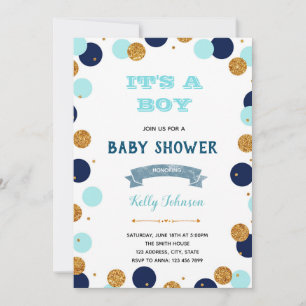 Navy gold blue confetti baby shower card