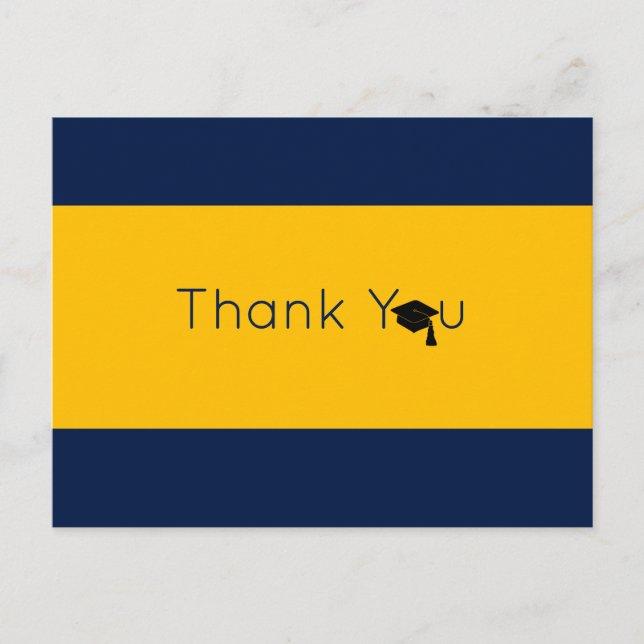 Navy Gold Bold Graduation Thank You Postcard (Front)