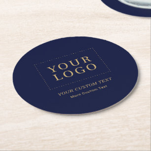 Navy Gold Branded Custom Business Logo Promotional Round Paper Coaster