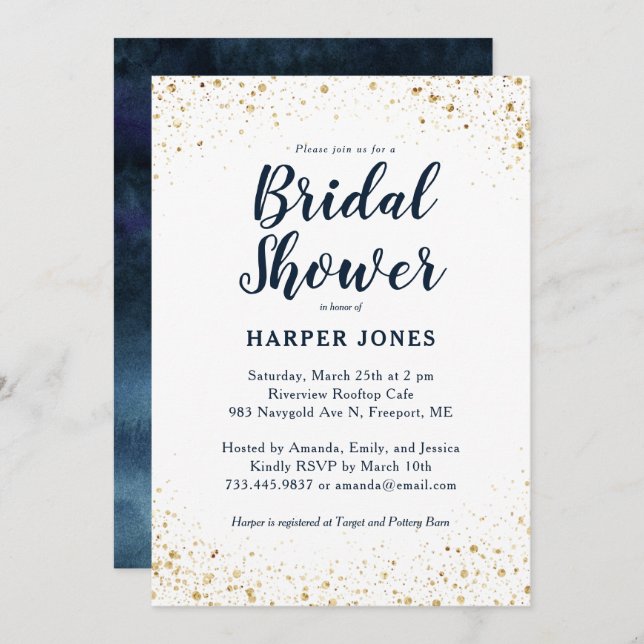 Navy Gold Bridal Shower Invitation (Front/Back)
