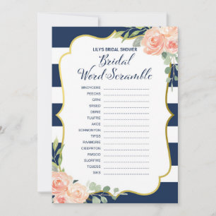 Navy Gold Bridal Shower Scramble Games Size Invitation