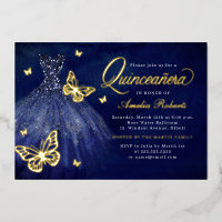 Navy Gold Butterfly Dress Quinceanera 