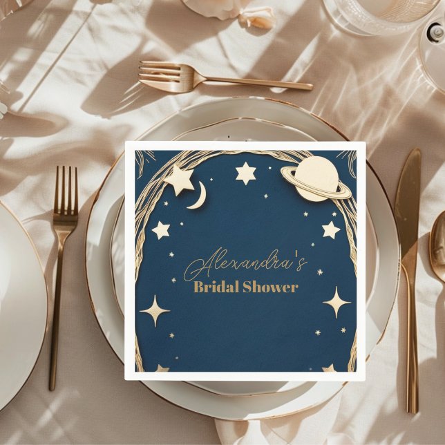 Navy Gold Celestial Crescent Moon Bridal Shower Napkin (Creator Uploaded)