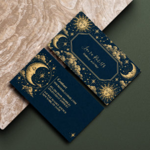 Navy Gold Celestial Sun Moon Business Card