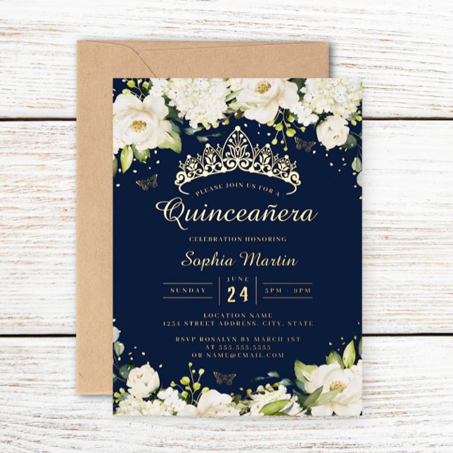 Navy Gold Champagne Floral Quinceanera  (Creator Uploaded)