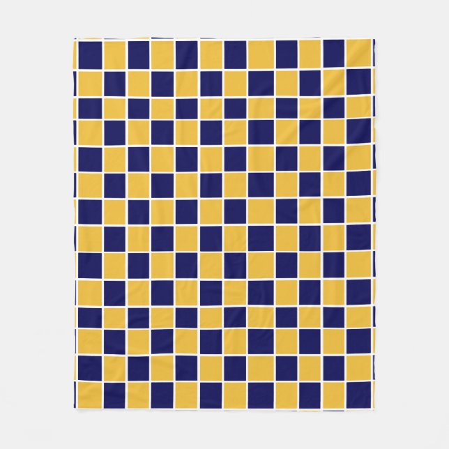 Navy & Gold Chequered Fleece Blanket (Front)