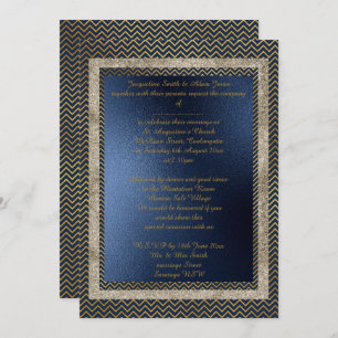 Navy Gold Chevron elegant wedding stationery Invitation