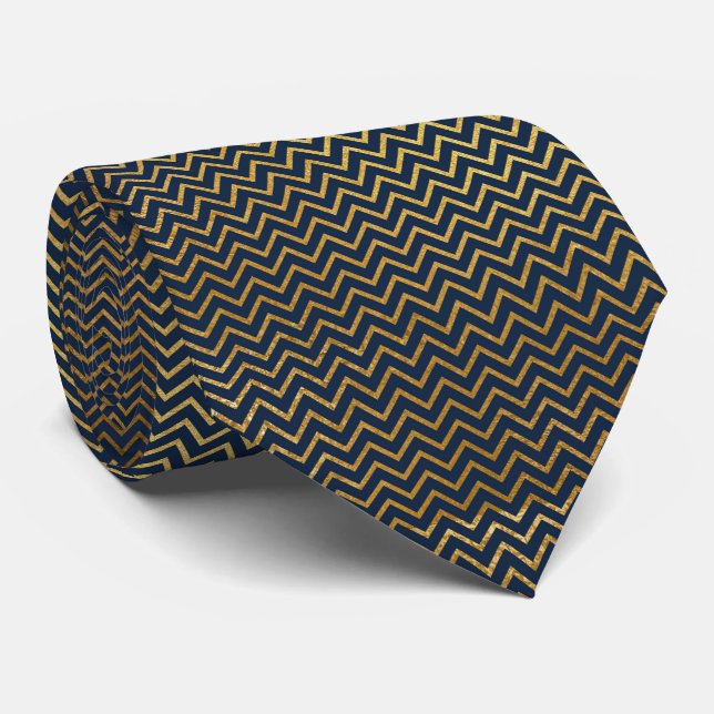 Navy Gold Chevron mens TIE (Rolled)