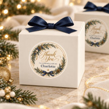 Navy Gold Christmas Birthday Thank You Sticker