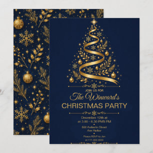 Navy Gold Christmas Party Invitation