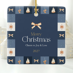 Navy & Gold Christmas Photo Ornament