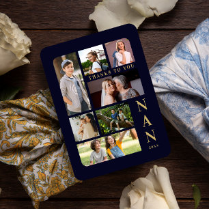 Navy & Gold Classic 7 Multi Photos Collage Family Magnet