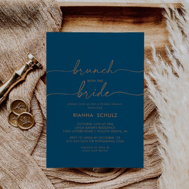 Navy Gold Classic Brunch with the Bride Shower Invitation (Creator Uploaded)