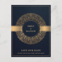NAVY GOLD CLASSIC ORNATE MANDALA SAVE THE DATE