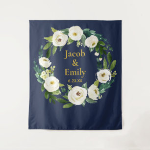 Navy Gold Custom Wedding Photo Booth Backdrop Prop Tapestry