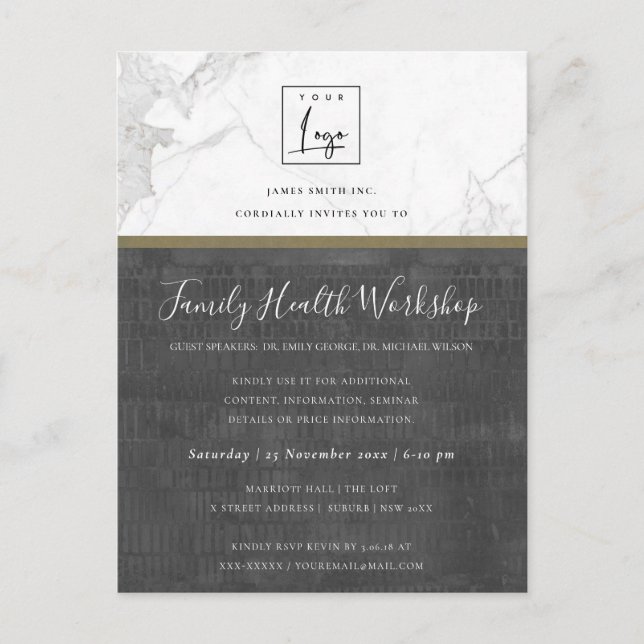 NAVY GOLD DAHLIA FLORAL WORKSHOP TALK EVENT INVITE POSTCARD (Front)