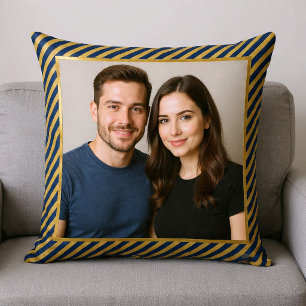 Navy & Gold Diagonal Stripe Frame Photo Cushion
