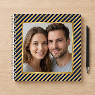 Navy & Gold Diagonal Stripe Frame Photo Notebook