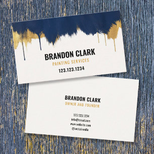 Navy Gold Drip Streak Top Border Painting Business Card