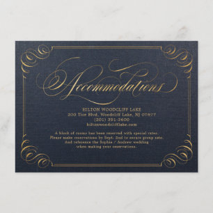 Navy gold elegant calligraphy accommodation enclosure card