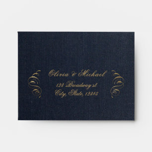 Navy gold elegant calligraphy vintage wedding RSVP Envelope