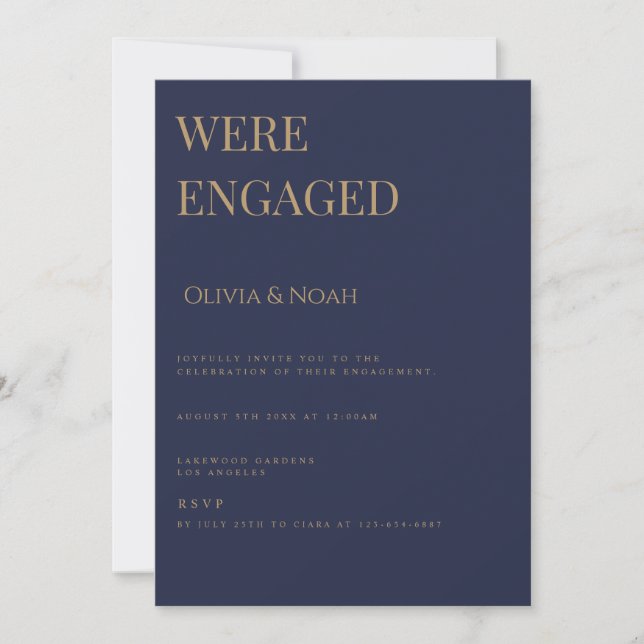 Navy & Gold Elegant Engagement Party Invitation (Front)