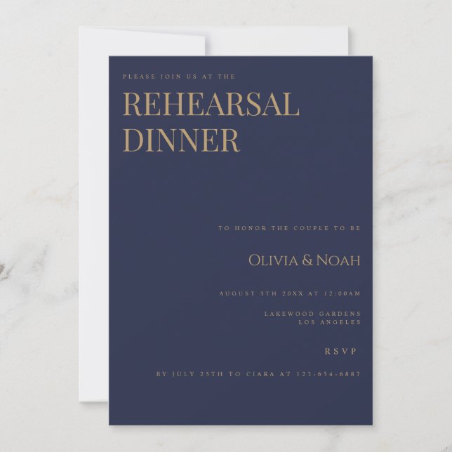 Navy & Gold Elegant Formal Rehearsal Dinner Card (Front)