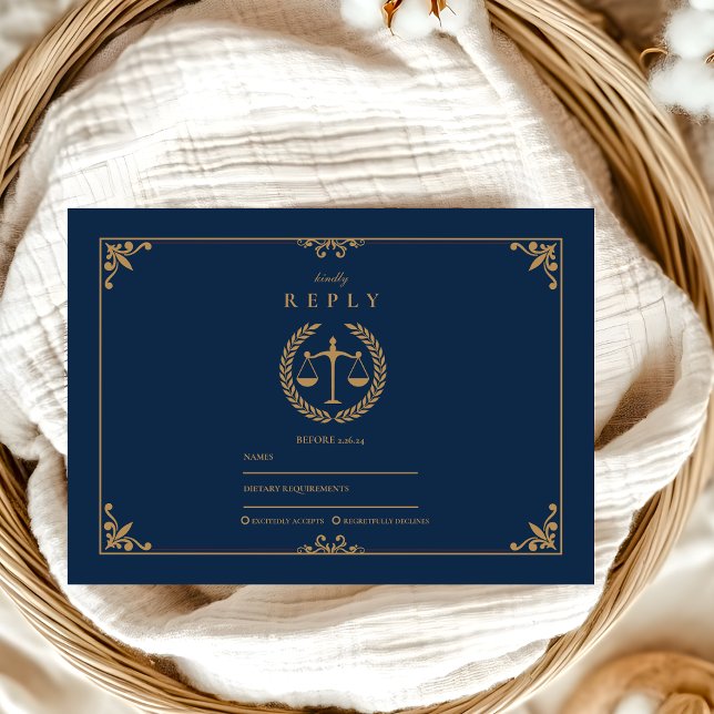 Navy Gold Elegant Law School Graduation RSVP Card (Creator Uploaded)