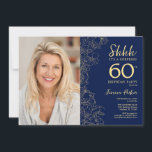 Navy Gold Elegant Surprise Photo 60th Birthday Invitation<br><div class="desc">Floral navy and gold surprise 60th birthday party invitation with your photo on the front of the card. Elegant modern design featuring botanical outline drawings accents and typography script font. Simple trendy invite card perfect for a stylish female bday celebration. Can be customised to any age. Printed Zazzle invitations or...</div>