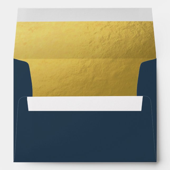 Navy Gold Envelope Elegant Modern Navy Blue Shower (Back (Bottom))
