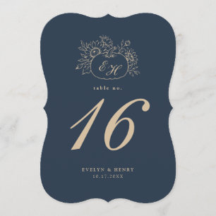 Navy Gold Fall Die-Cut Monogram Table Number