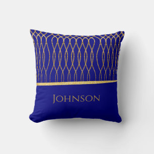 Navy Gold Family Name Art Deco Cushion